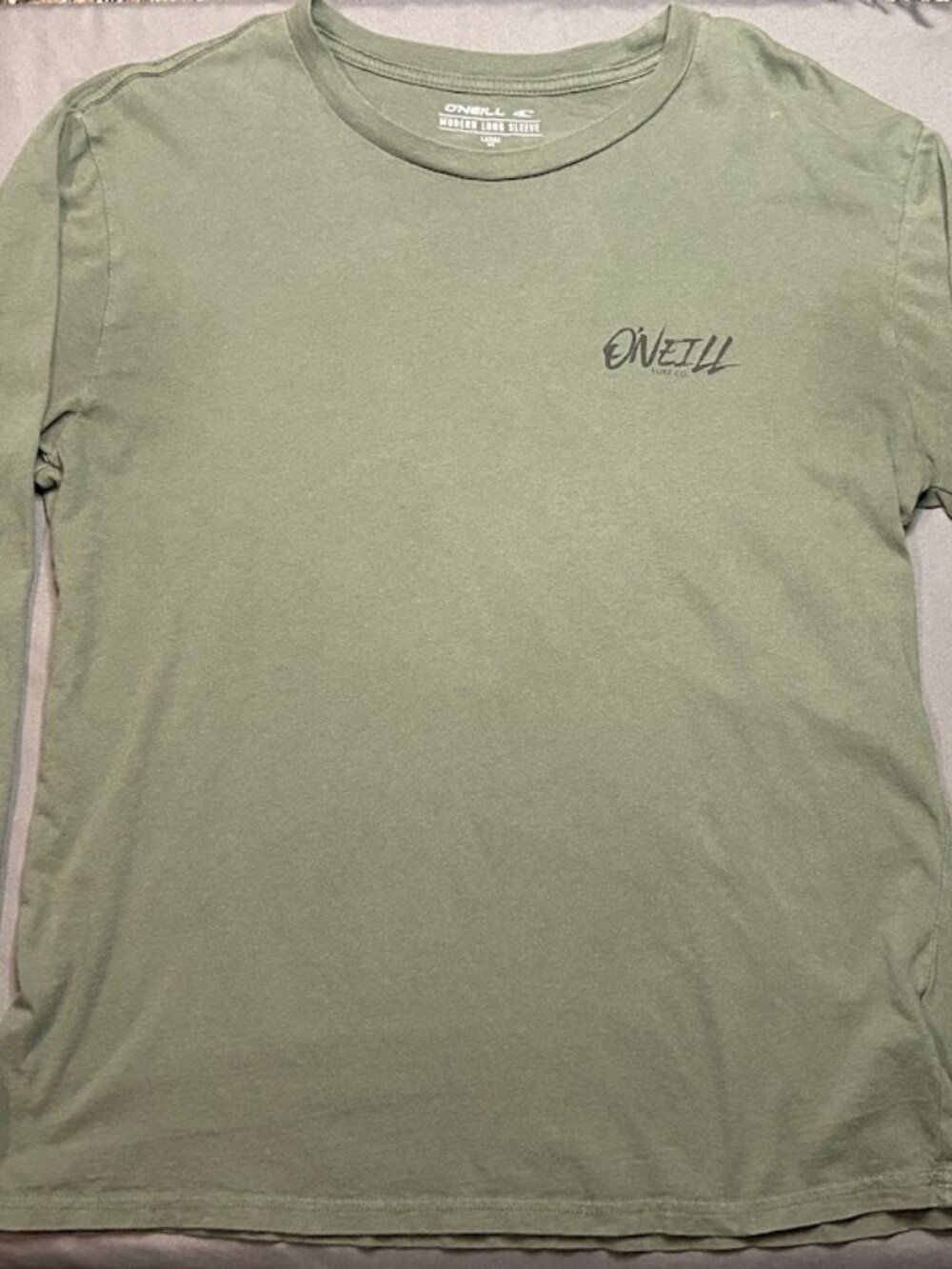 ONeill Surf Co Graphic Long Sleeve Shirt Olive Sage Green Mens Large 100 Cotton